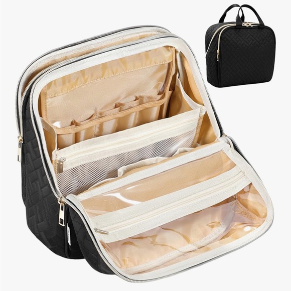 Handbags - Black Quilted Women's Makeup/Skincare Bag